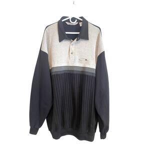 LD Sports International Vintage Banded Waist Striped Long Sleeve Polo Black 4XL